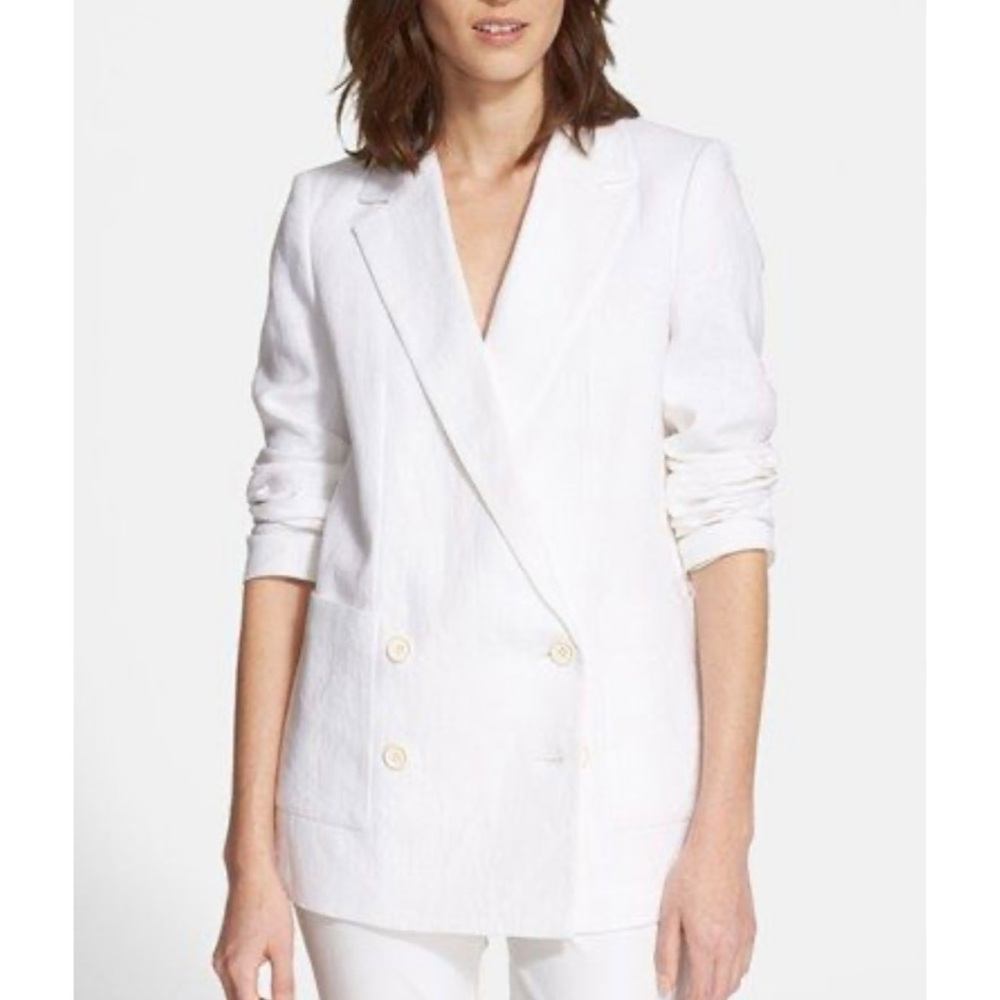 Theory Double-Breasted White Linen Blazer Size P/ XS